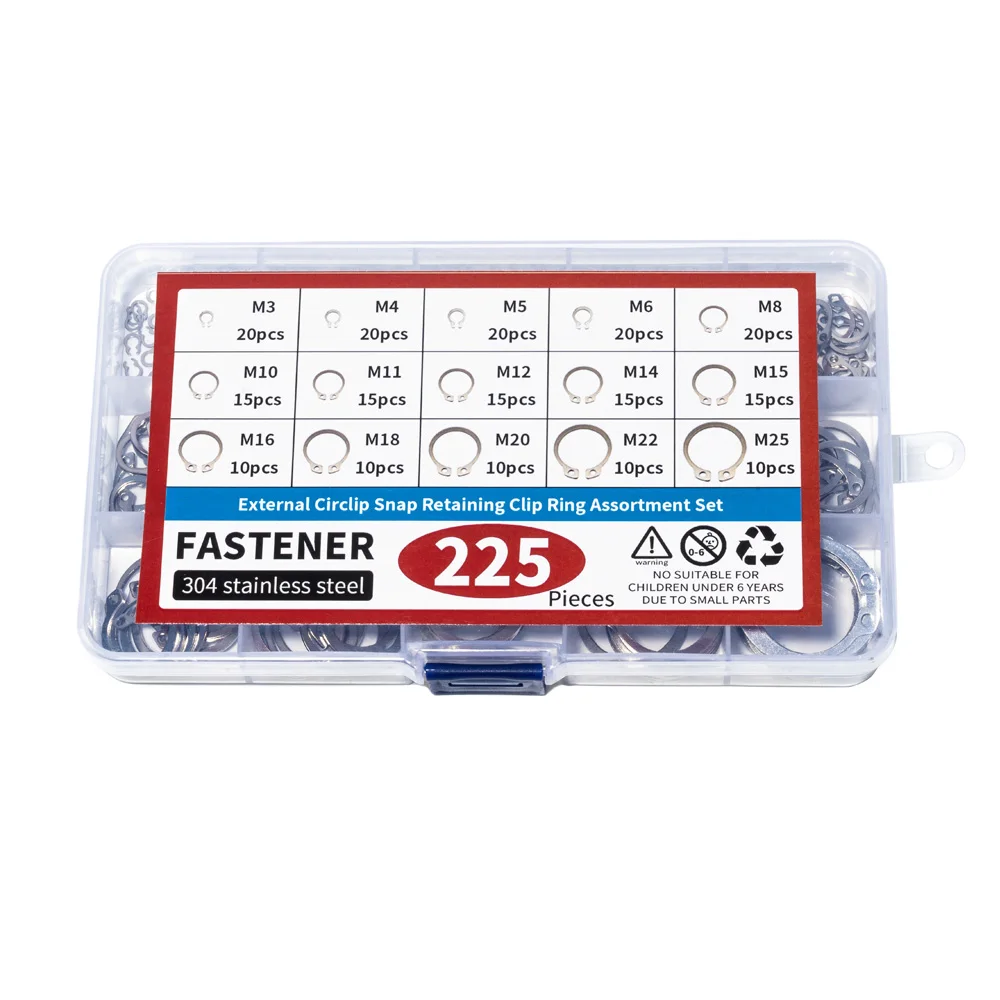 Assortiment De 100 Anneaux De Retenue (circlips) Externes En Acier Inoxydable 304 - Tailles De 8mm à 18mm Pour Bricolage