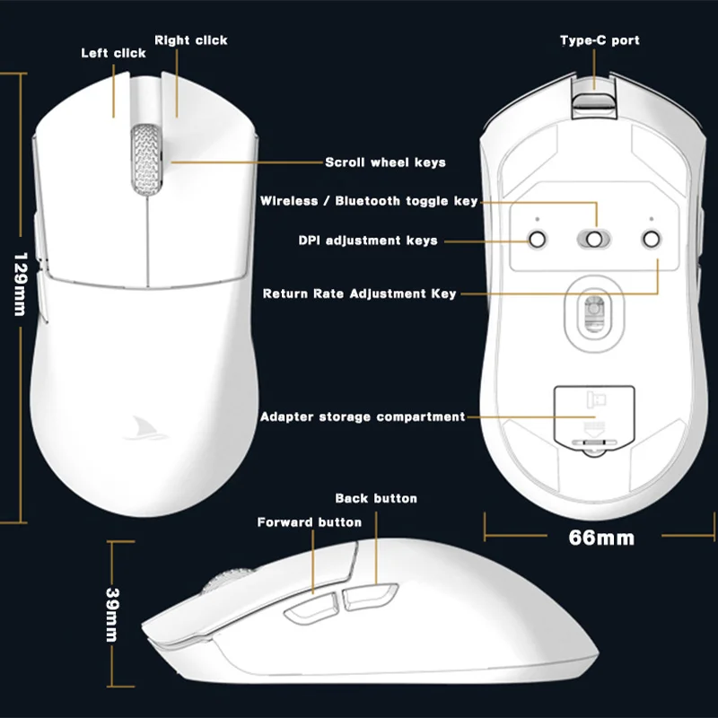 Motovelocidade Darmoshark m3 Bluetooth 2.4g sem Fio com Fio Três Modos Mouse para Jogos Esports Óptico Pam3395 Computador Escritório Mouse 26000dpi Botões Suporte para Drivers de Macro para Laptop pc - Imagem 6