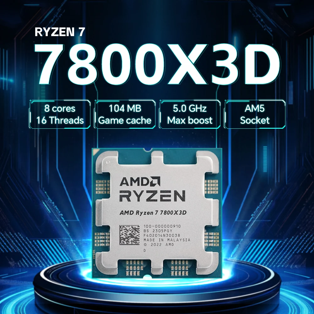 AMD Ryzen 7 7800X3D 8-Core 16-Thread B650 5NM 4.2GHz Socket AM5 L3=96M R7 7800X3D Processor 120W DDR5 No Fan 1