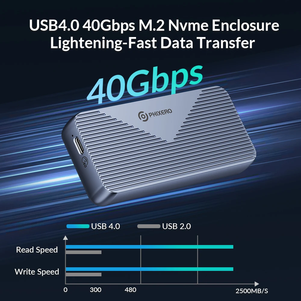 PHIXERO 40Gbps USB 4.0 Thunderbolt 3/4 SSD Case Hard Driver M.2 NVMe PCIE Enclosure Compatible With USB 4/3.2/3.1/3.0/ For Mac