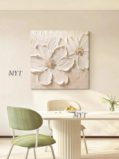MYT Fancy Home Decor Hot Sale Home Decor Flower Pictures Pieces White Flower Wall Art Oil Paintings Unframed 2