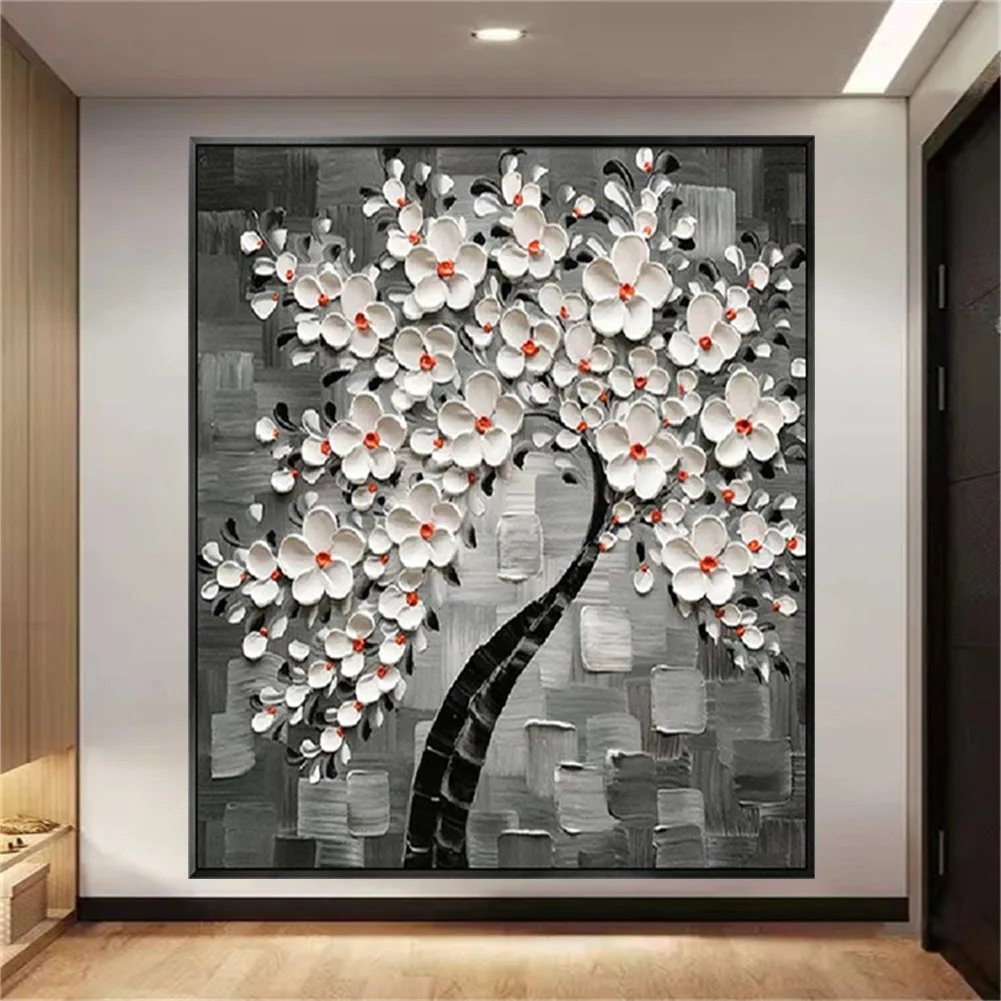 

100% Handmade Palette Knife Thick Texture Tree Flower Oil Painting Abstract Canvas Wall Art Picture For Living Room Decor Mural