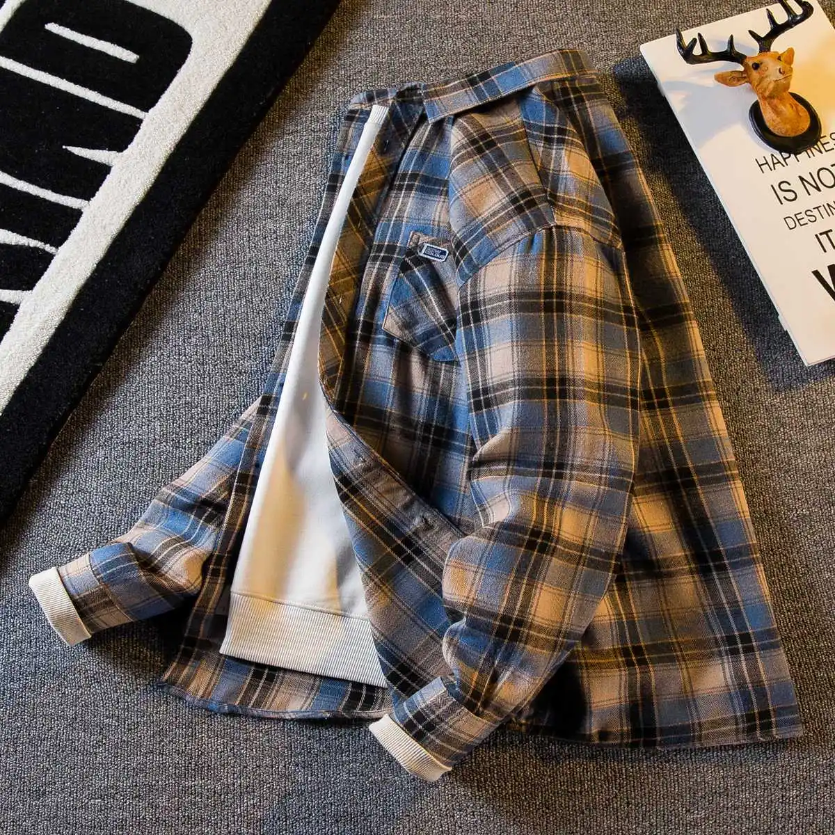 Men's retro long sleeved plaid shirt men's spring and autumn 2024 new men's slim fit shirt casual coat  streetwear men shirts