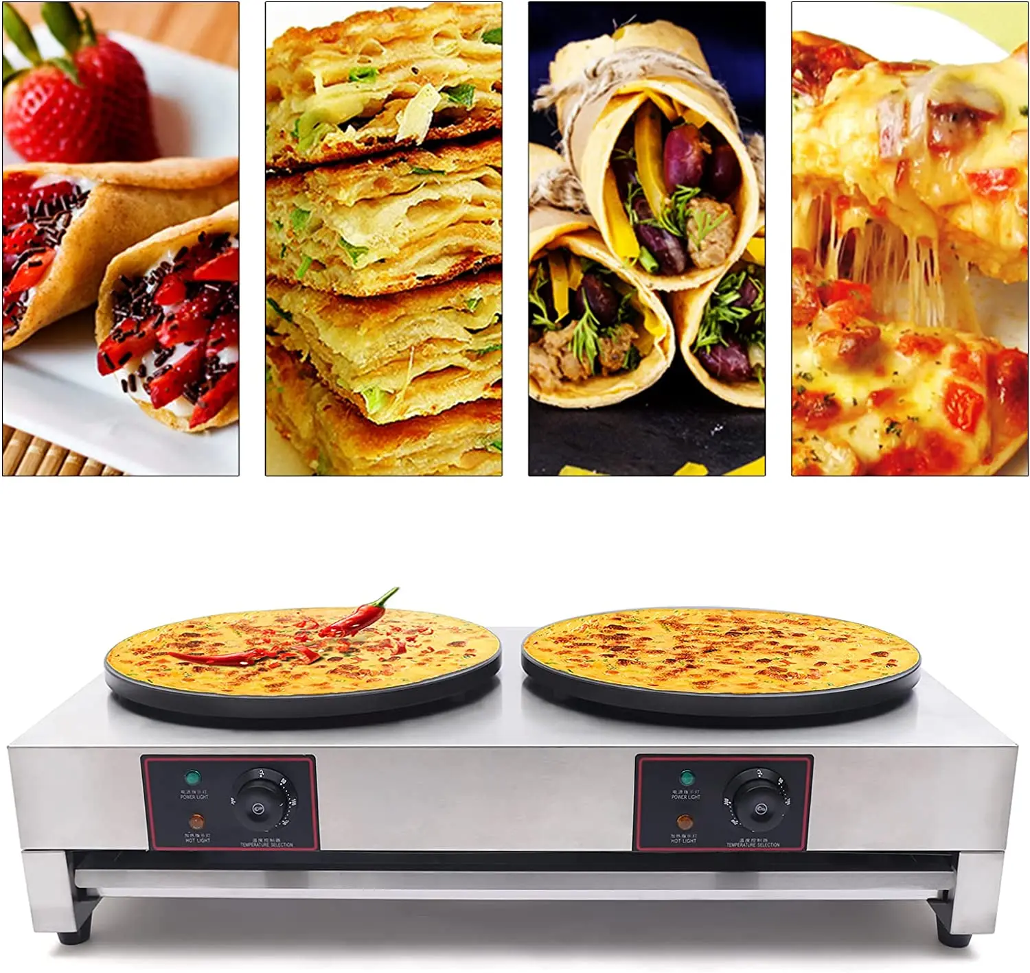 16 Inch Commercial Crepe Maker Electric Pancake Maker with Double Pan  Nonstick Round Crepe Hotplate Griddle Machine Adjustable AliExpress