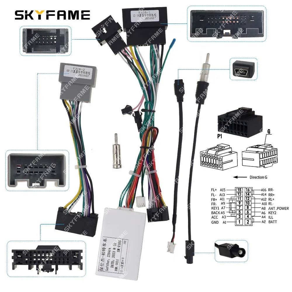 Car 16Pin Wire Harness Adapter Canbus Box Decoder Android Radio Power Cable For Ford Fiesta Ecosport
