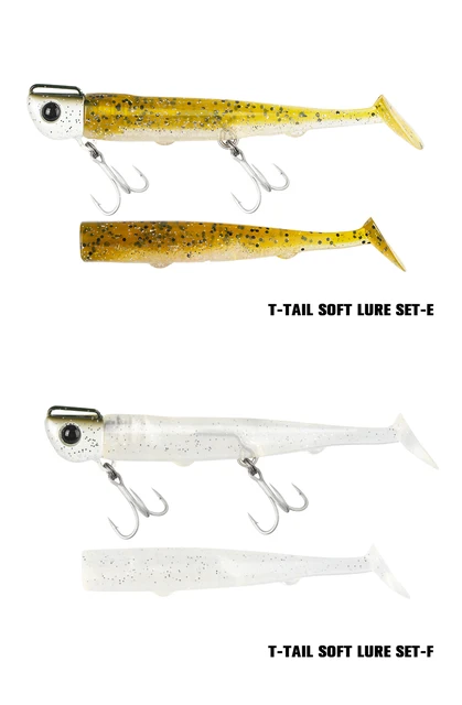 TSURINOYA Jig Head Long Casting T Tail Soft Lure Set 110mm 35g 2pcs Lure  Body Seabass Flounder Saltwater Sinking Fishing Lure