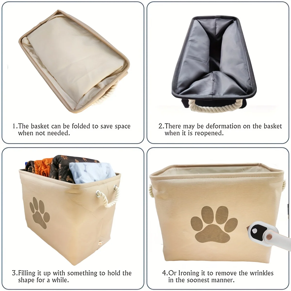 1pc Foldable Storage Baskets Cute Claw Pattern Fabric Organizer Collection Bin Box with Durable Handles For Pet Dog Cat Toys 4