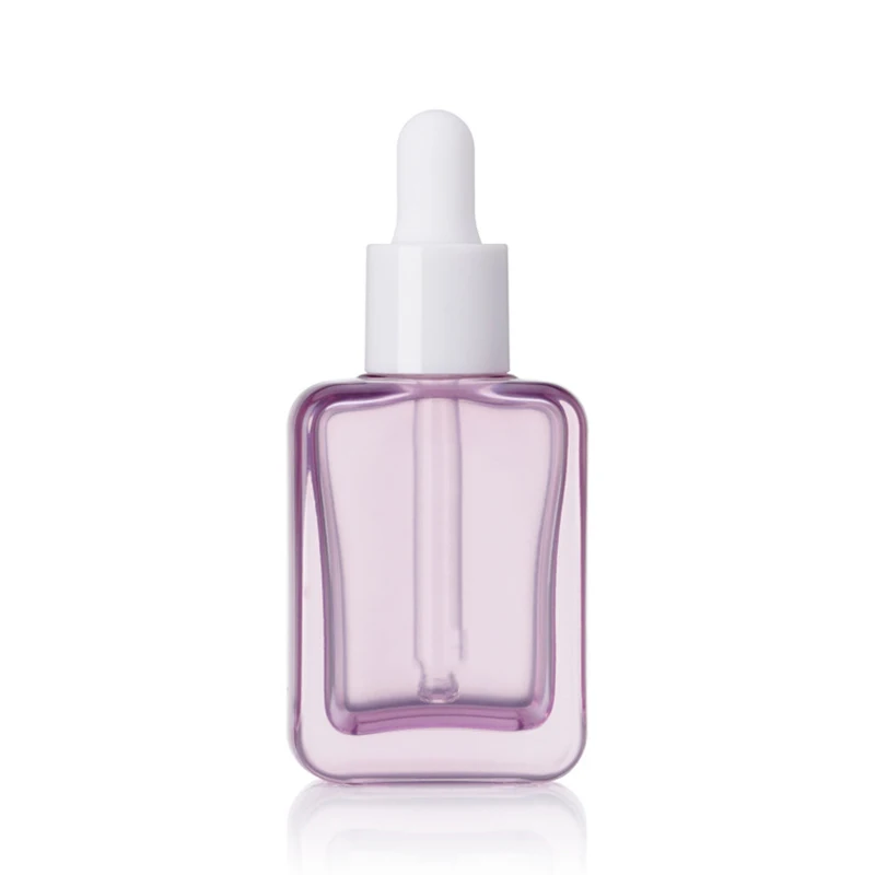30ML Clear/Purple Glass Dropper Bottle Oblate Square Aromatherapy Liquid Essence Massage Oils Serum Pipette Refill Skincare_voghion.com