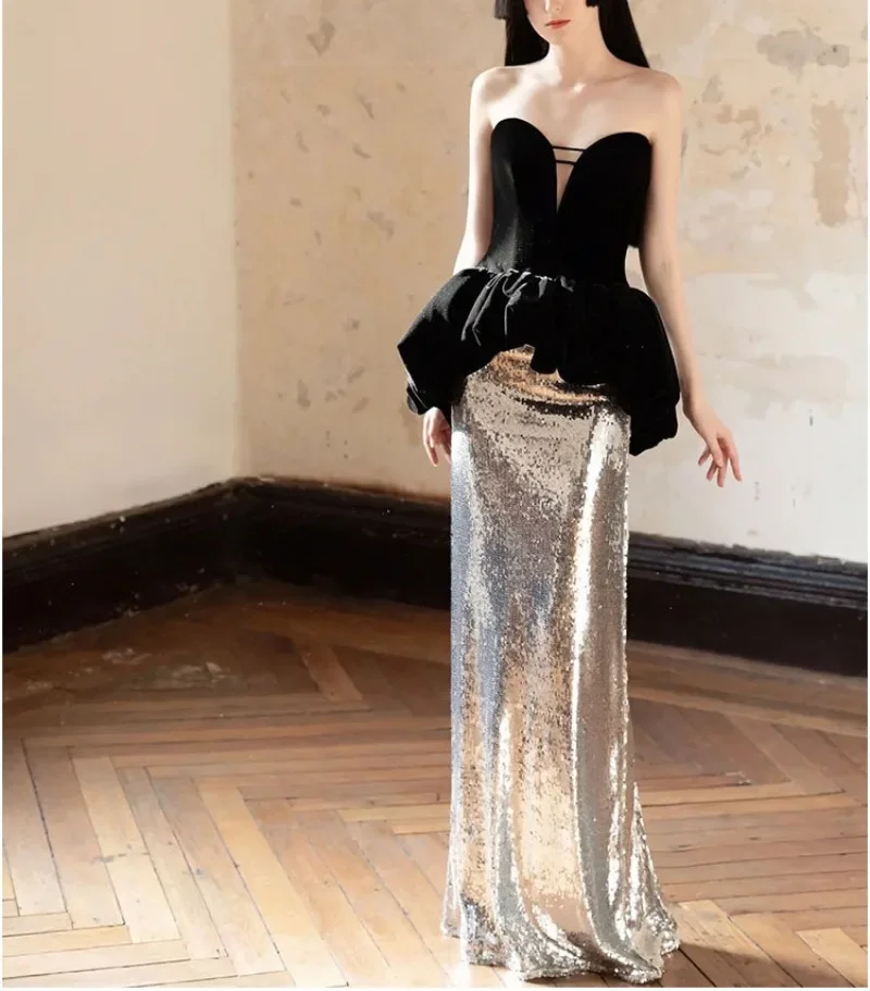 

Chic Designed Formal Velour Evening Dress Sexy Strap Prom Trumpet Gown Exquisite Prom Party Dresses Sequined Shiny Vestido