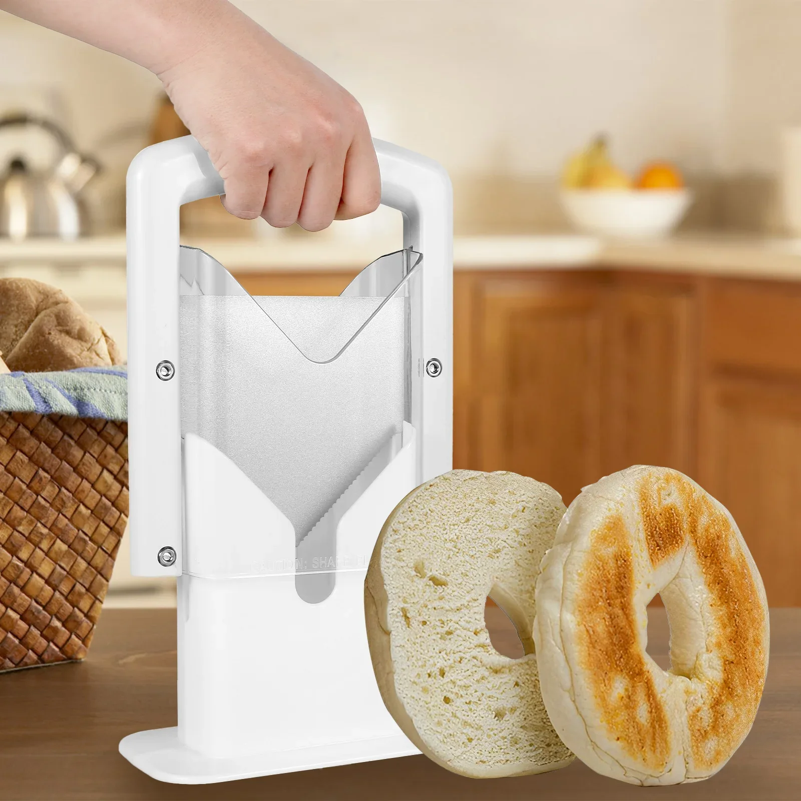 Food Slicer Bagel Cutter Slicer Handle Household Stainless Steel Precision Cutter Reusable Bread Kitchen Tool