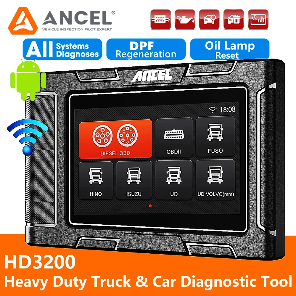 

ANCEL HD3200 Diesel Heavy Duty Truck HD Scanner DPF Regeneration Oil Reset Diagnostic Tool for Fuso Hino Isuzu UD Hyundai KIA
