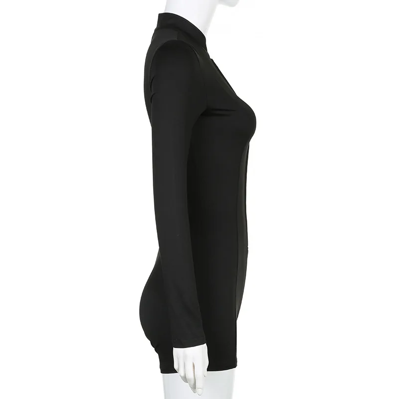 Mono corto sexy de color liso con cuello redondo para mujer, moda de verano, ajustado, de manga larga, ropa de calle para mujer, mono Y2k