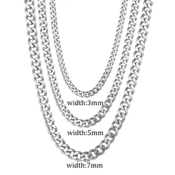 Stainless Steel Cuban Link Chain Necklace - Classic Punk Fashion Jewelry (3mm Width)