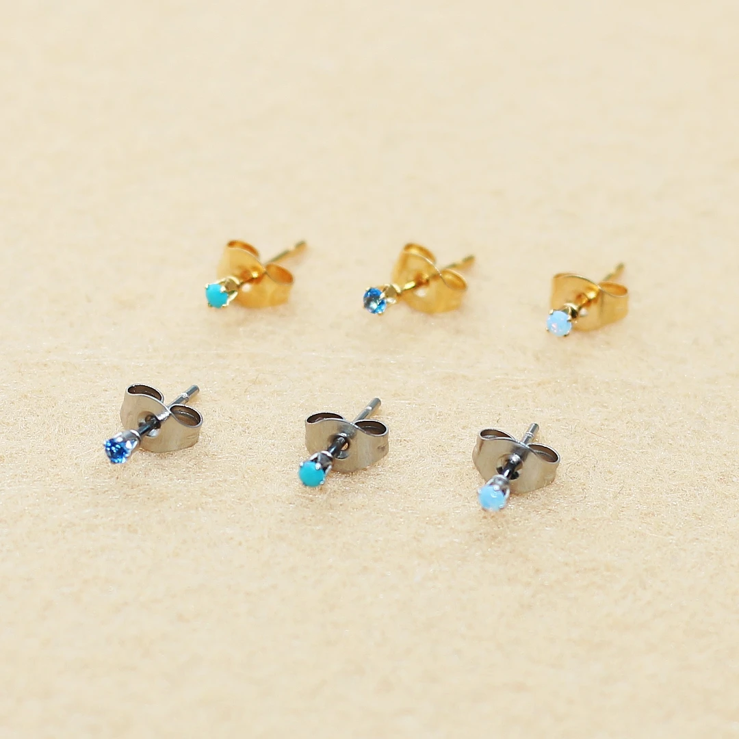 Super Mini 2mm runde Vintage-Steine mit 316l Edelstahl Ohrring IP-Beschichtung keine verblassen Allergie frei Qualität Schmuck – Detail 9
