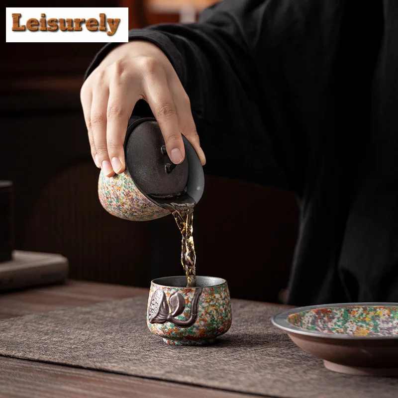 175ml Rock Painting Time Wind Gaiwan Luxury Tea Tureen Household Tea Bowl With Lid Kit Tea Maker Cover Bowl Cafes Ornaments Gift