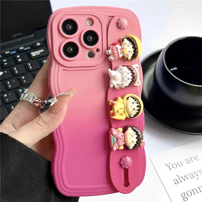 

Sakuramomoko Mobile Phone Case Cartoon Soft Drop Resistant Silicone Belt Support 3D Action Figure Simple for Iphone 14 15 Promax