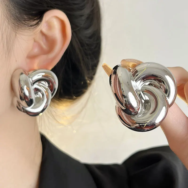 VINTAGE HOLLYWOOD★Knotted Ring Earrings ピアス High-quality Vintage Geometric Smooth Metal Twisted Knot