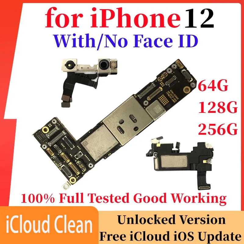 Unlocked Logic Board iPhone 12 Pro Max Motherboard with Face ID Mainboard No iCloud Account Circuit Plate Full Test