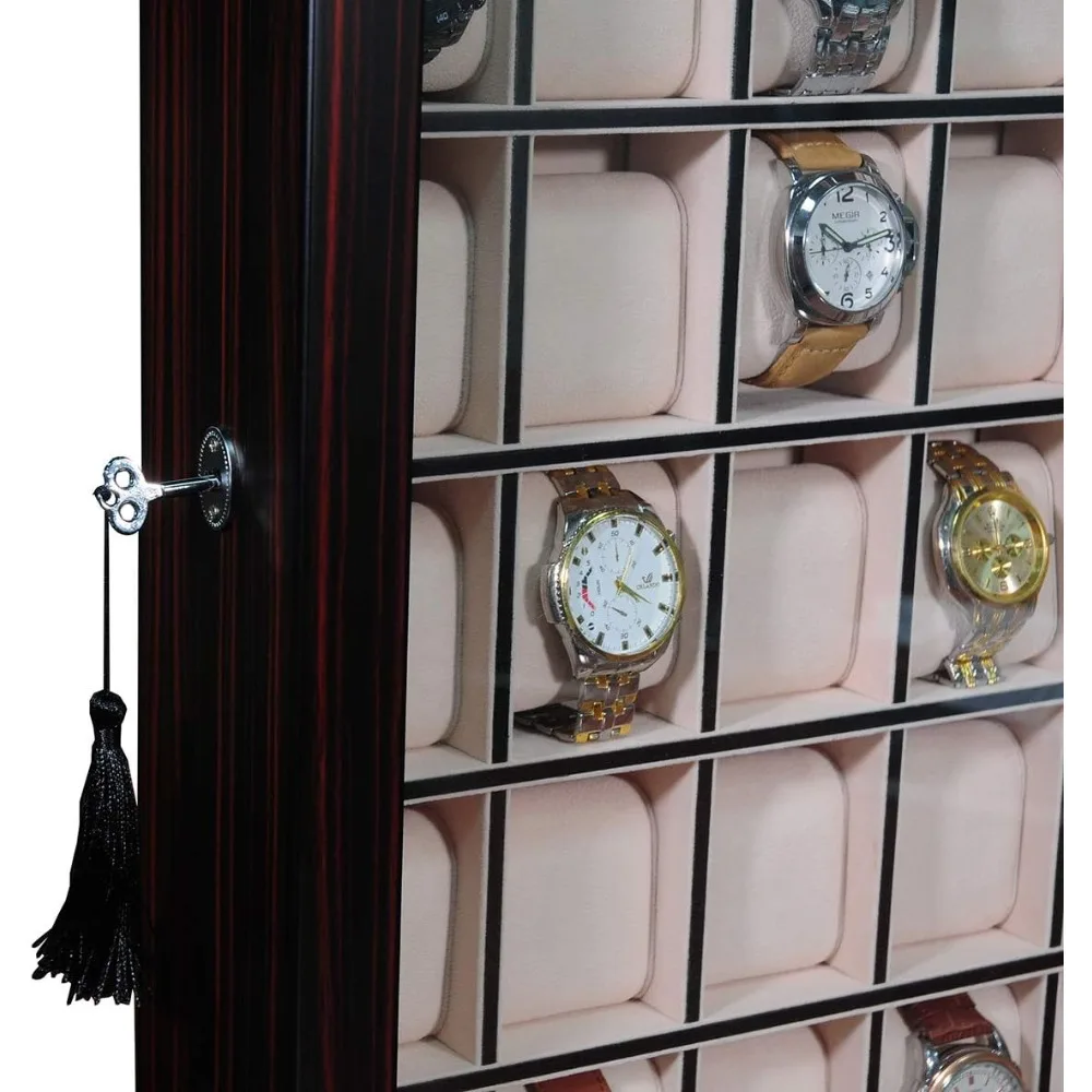 30 piece ebony wood watch display wall hanging case and storage organizer box and stand father's day gift