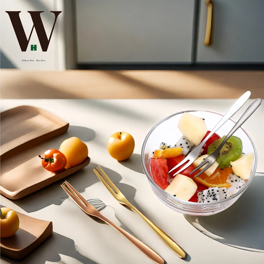 Creative Stainless Steel Gold Flatware Fruit Fork 5/10Pcs Dinnerware Appetizer Snack Dessert Fork Kitchen Tableware