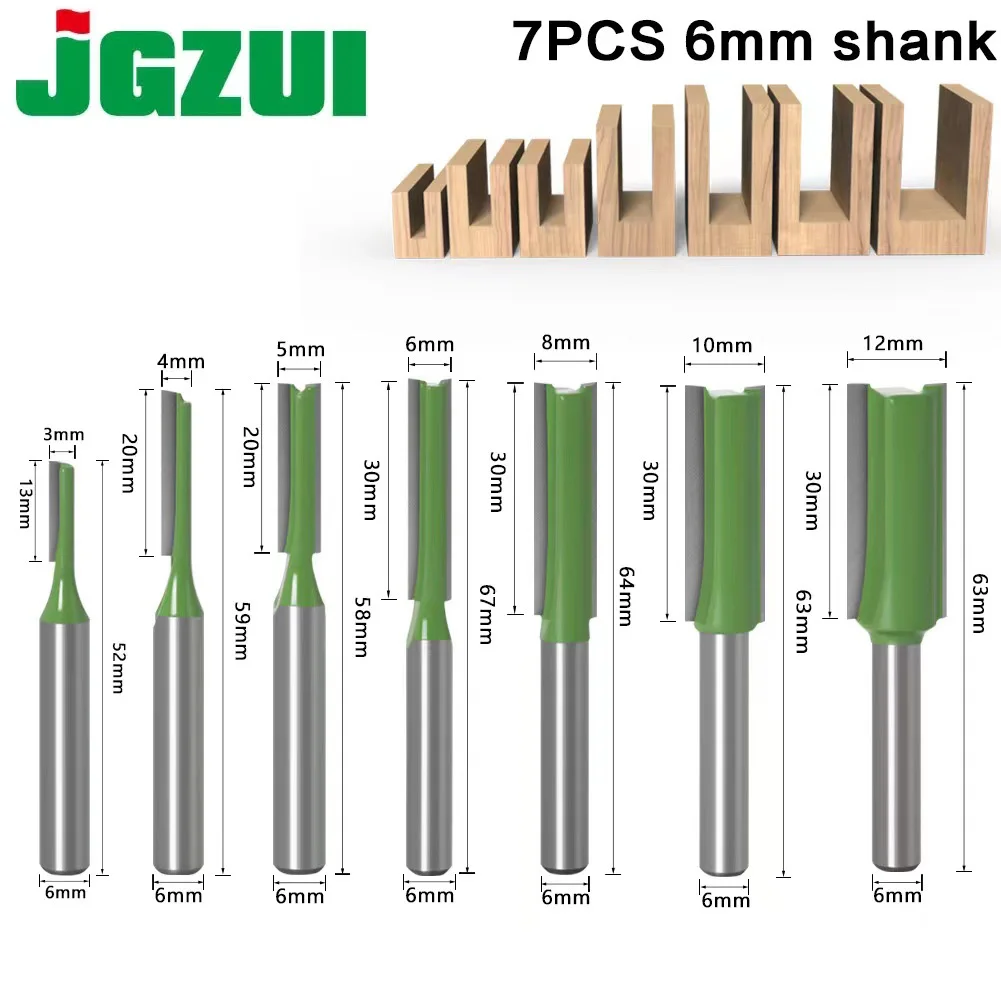 

7pc/Set 6mm/1/4′′ Shank Straight Bit Tungsten Carbide Single Double Flute Router Bit Wood Milling Cutter for Woodwork Tool New