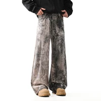 FEWQ Men's Vintage Graffiti Casual Jeans 2024 Contrast Color Korea Fashion Wide Leg Male Trousers Loose Streetwear 24E5587 2