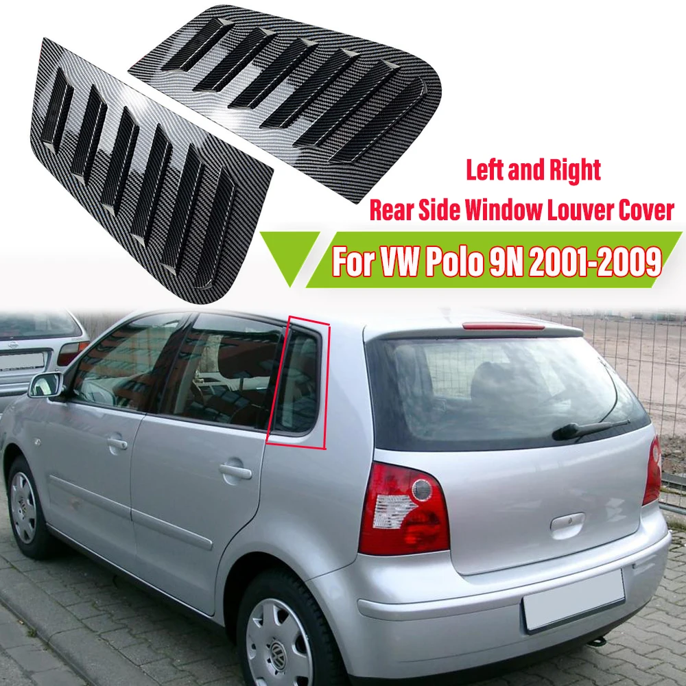 페어 탄소 섬유 스타일 후면 사이드 윈도우 루버 벤트 커버 트림, VW 폴로 9N 2001-2009 ABS
