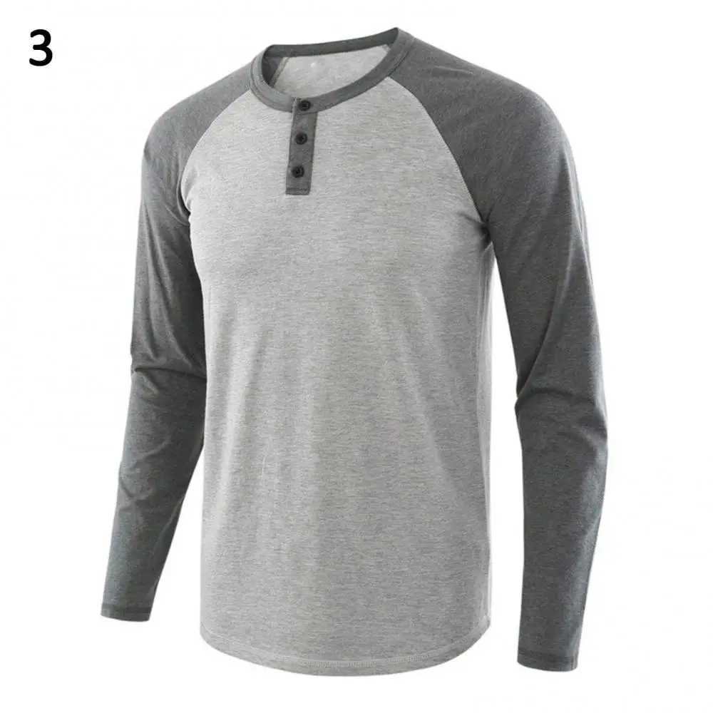 

Casual Men Autumn O Neck Long Raglan Sleeve Color Block T-shirt Buttons Pullover