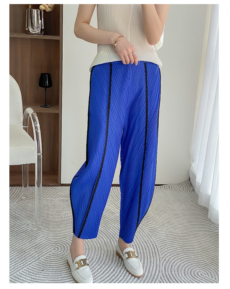 

HOT SELLING miyake Summer new high-end stitching wrinkle casual loose-fitting slim nine points of harem pants IN STOCK