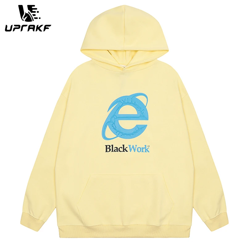 UPRAKF Y2K Sweatshirt Hoodie Hip Hop Letter Printing Loose Drop Shoulder Vibe Style Fashion Autumn Casual Cotton Oversize