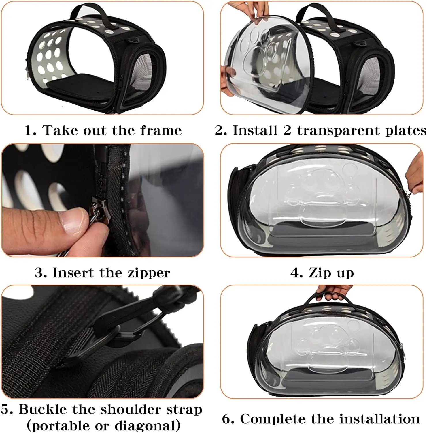 Pet Carrier Bag Transparent Foldable Outdoor Travel for Dog Cat Crossbody Portable Breathable Collapsible