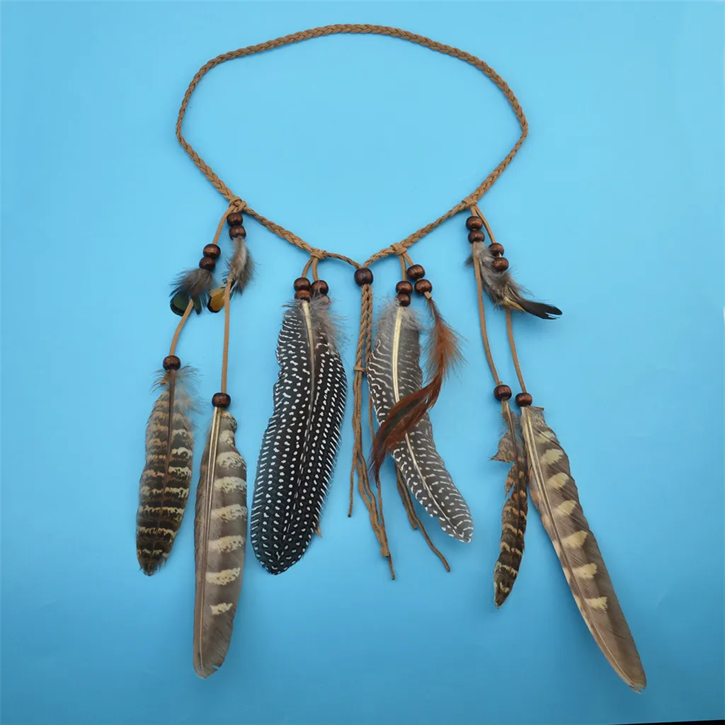 Hippie Indian Feather Shape fascia Boho Weave Feathers Hair Rope copricapo Boho nappa Feather Headband Indian Tribal Hair Rop