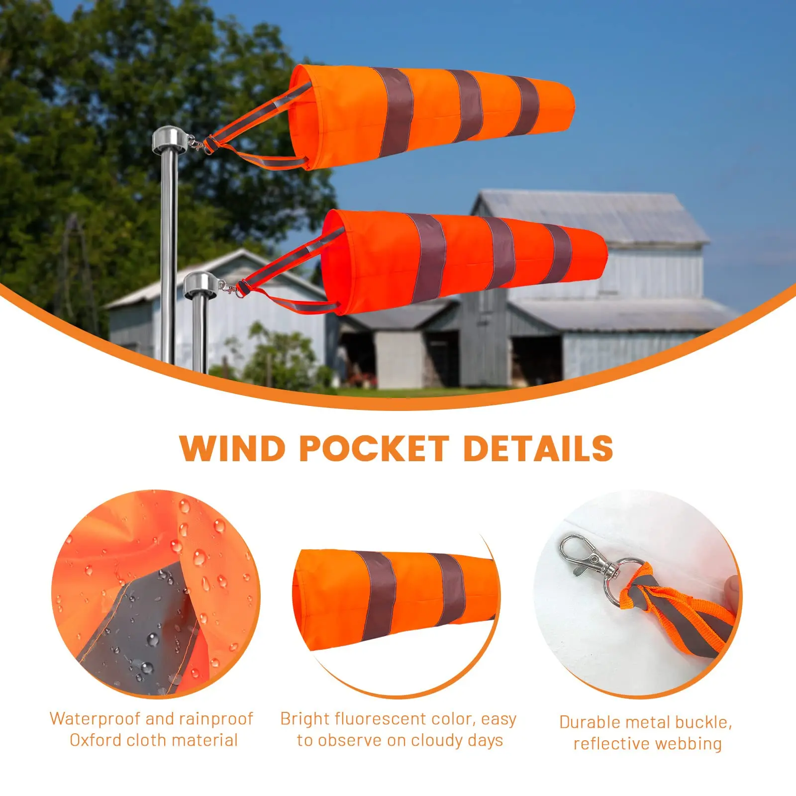 Reflective Windsock Outdoor Wind Direction Measurement Reflective Belt Rip-stop Weather Vane for Airport Aviation Farm wind sock
