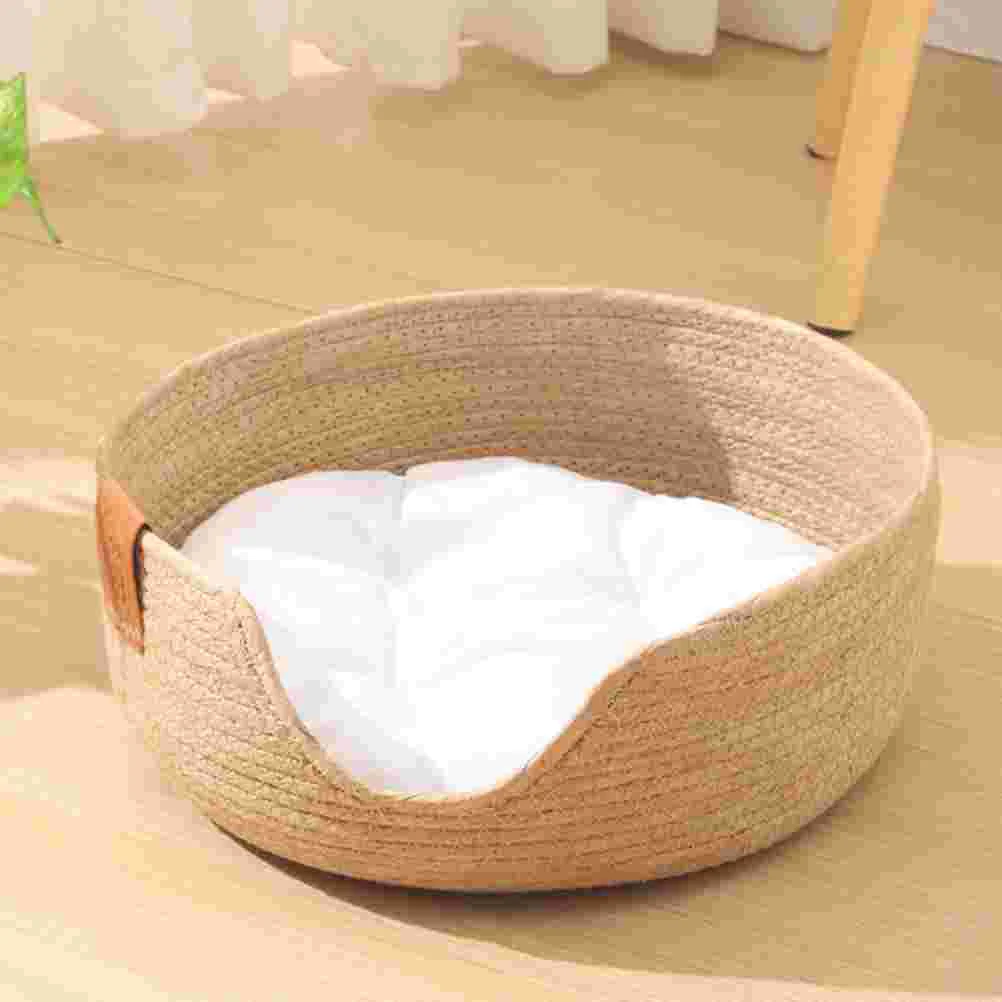 

Woven Straw Cat Bed Sleeping Nest Basket Breathable Cat House Cooling Bed Kitten Small Dogs Puppy