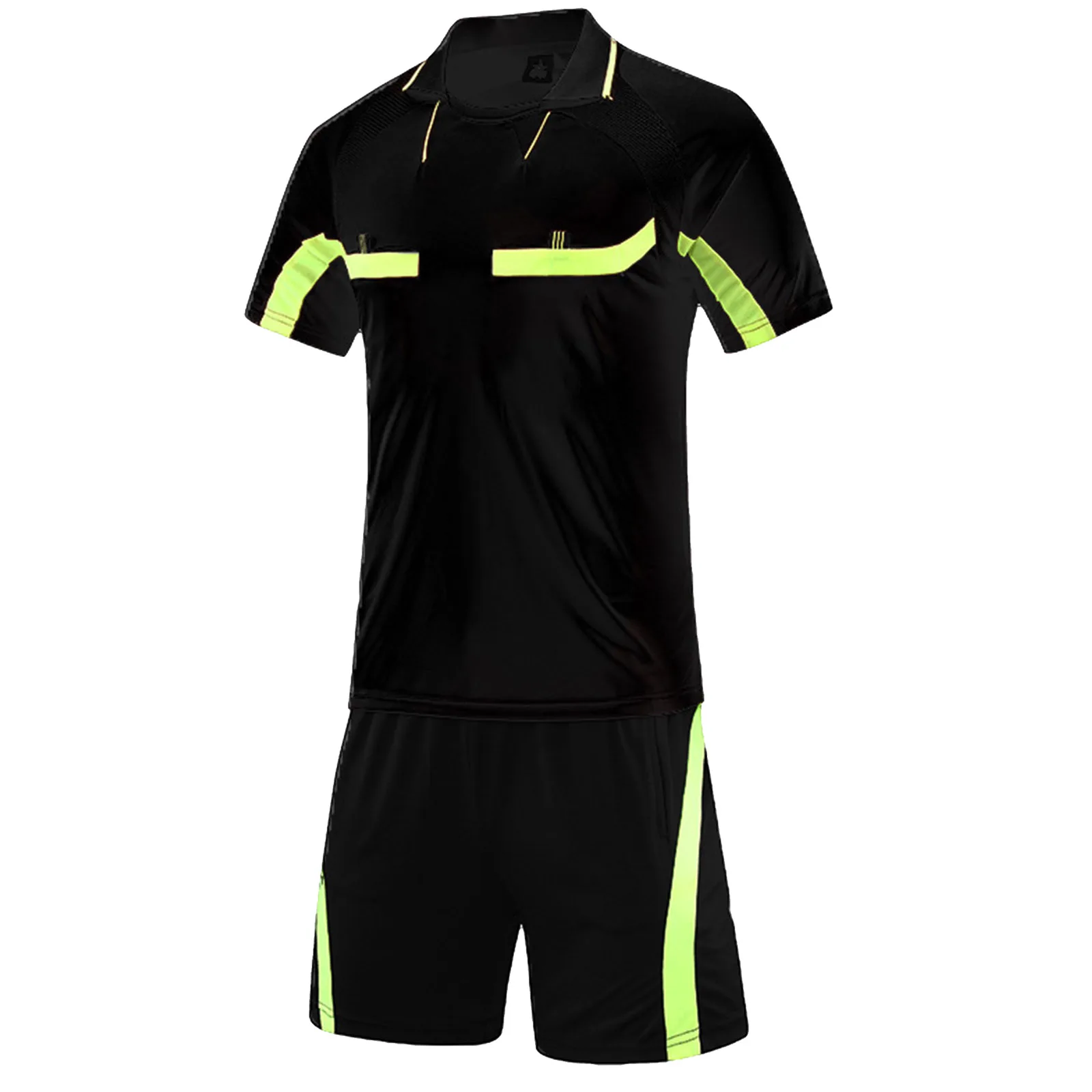 Men's Soccer Referee Uniform - Tracksuit with Turn-Down Collar and Short Sleeve T-Shirt & Shorts