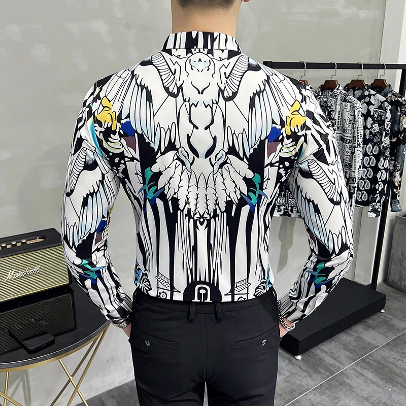 Men's Clothing Fashion Vintage Printed Maglia Long Sleeve Dress Shirts Spring New Casual Hawaiian Beach Viking Man Social Shirt