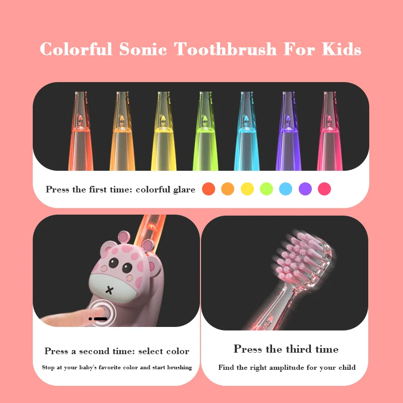 For 3-12 Ages Children's Sonic Electric Toothbrush Battery Colorful LED Sonic Kids Tooth Brush Smart Timer Brush Heads Gift