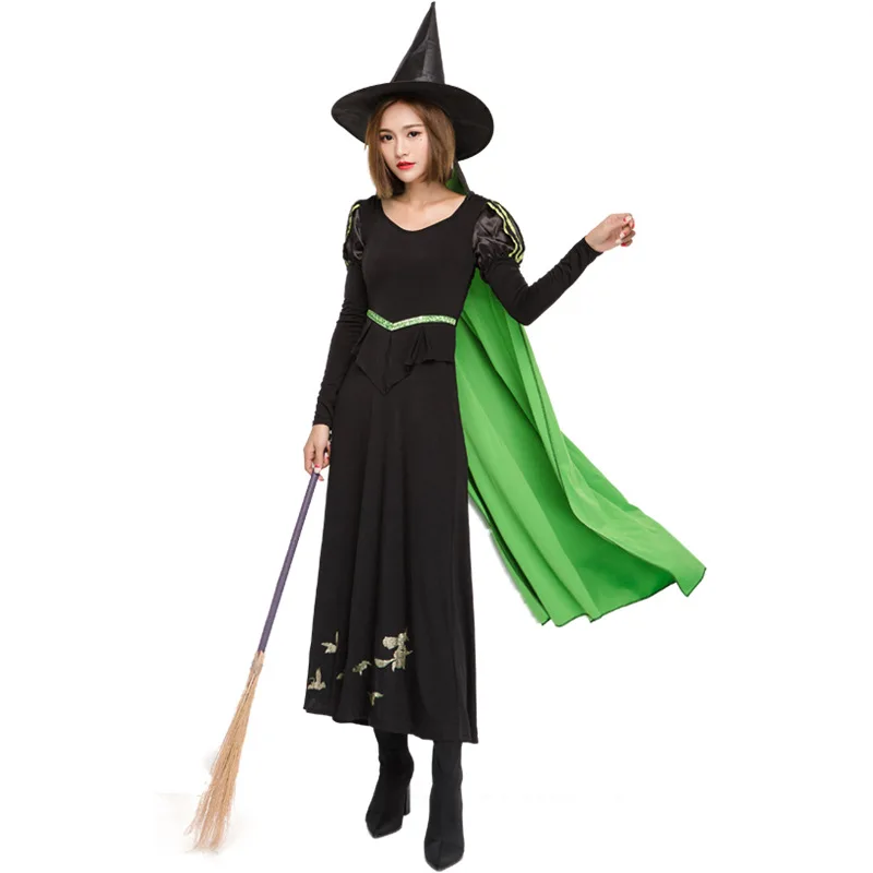 

Adult Women Wicked Witch Costume Cosplay Anniversary Edition Halloween Carnival Dress Up Green Cape