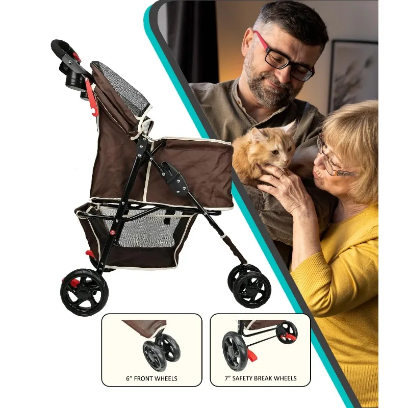 Pet Stroller for Convenience and Mobility Effortless Cat and Dog Pet Carrier Storage Compartment & Foldable