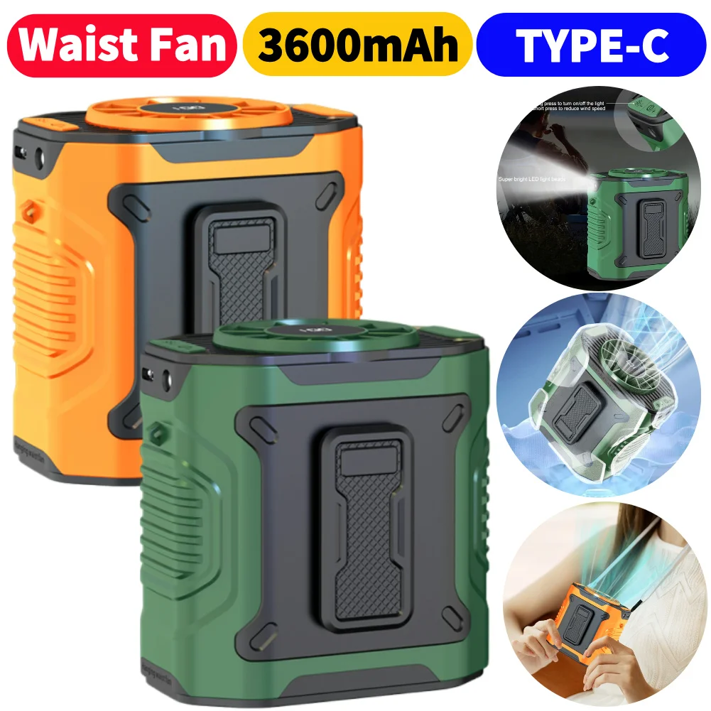 Portable Waist Fan USB Rechargeable Clip on Wearable Belt Shirt Body Fan 3600mAh Personal Waist Clip for Outdoor Travel
