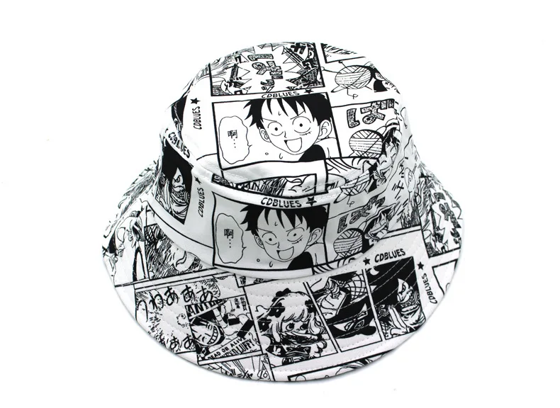 Bob One Piece Luffy - Chapeau De Pêcheur, Protection Solaire, Coton Noir Et Blanc