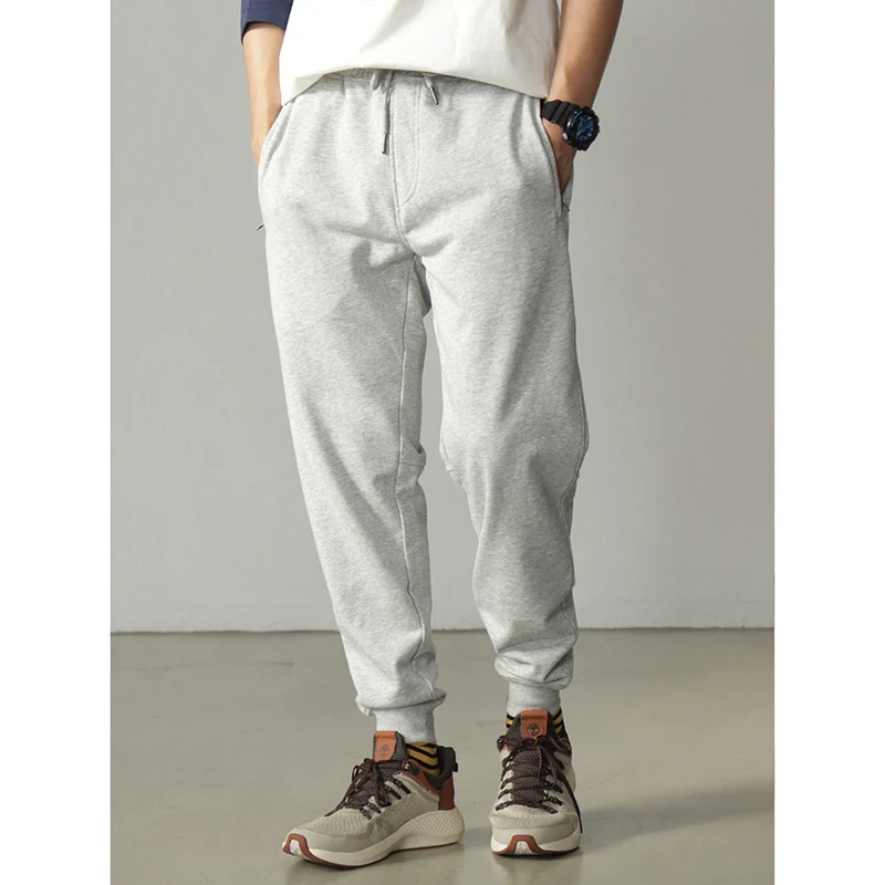 Autumn American Retro Drawstring Terry Cloth Knitted Sweatpants Men's Simple Washed Sports Running Loose Casual Ankle-tied Pants