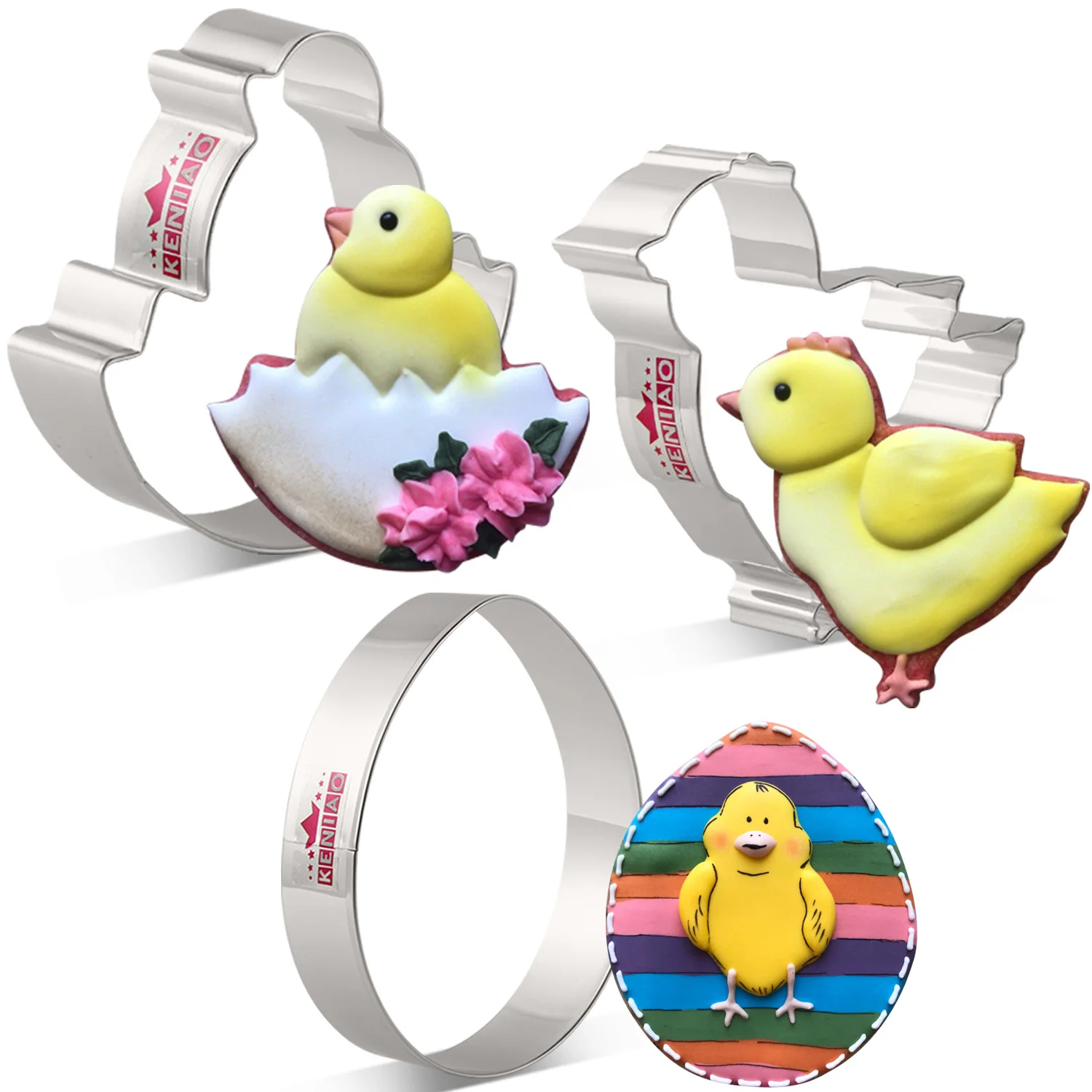 Spring Easter Cutters 3pcs Egg Hatching Chick Chick Biscuit Fondant Pastry Bread Stainless Steel Large Size Cooki Mold