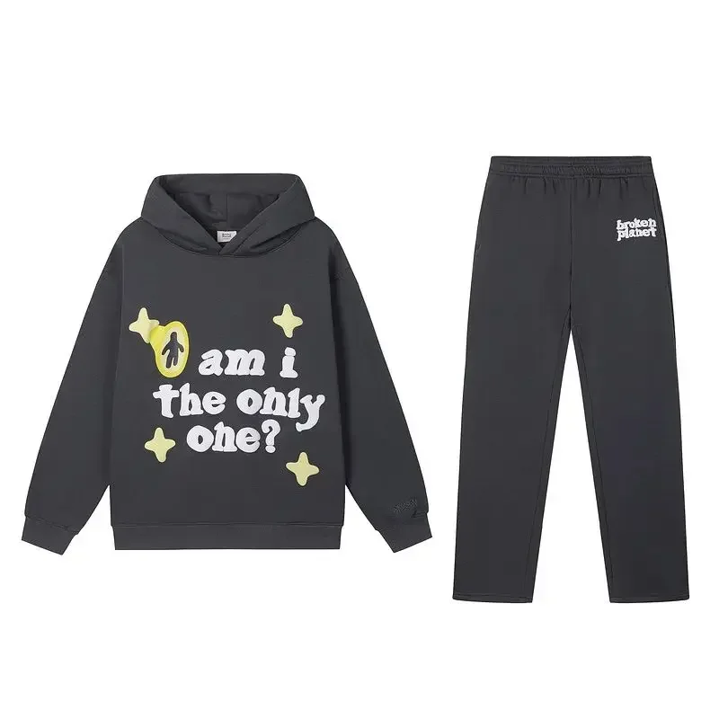 American Trend BrokenPlanet Autumn/Winter Letter Print High Street Men's and Women's Hooded Sweater Casual Pants Tide Two-piece