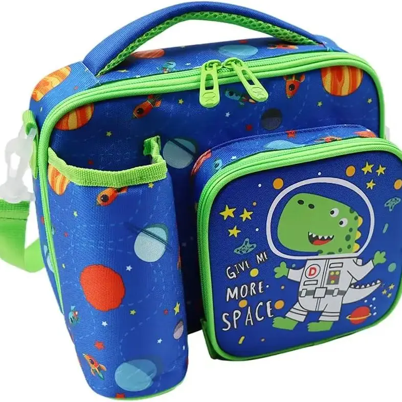 Water-resistant Thermal Lunch Bag Portable Large Capacity Kids Insulation Lunch Bags With Water Bottle Holder for School Work
