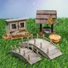Dollhouse Mini Wooden Arch Bridge with Railing Water Well Chicken Coop Miniature Fairy Garden Micro Landscaping Decoration Model 1