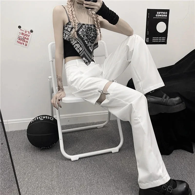 Pantalones holgados de pierna recta para mujer, ropa de calle Harajuku,  moda coreana, Hip Hop, diseño de verano - AliExpress