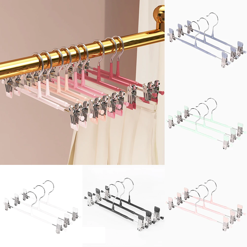 

5pcs Metal Clothes Drying Racks One Word Clothespin With 2 Clips Multifunctional Thicken Bold Pants Hanger Wardrobe Hangers