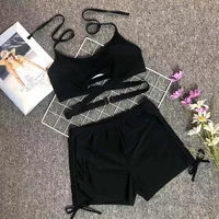 INGAGA High Waist Bikini Women’s Swimsuit Push Up Swimwear Cross Bandage Biquini Halter Bathing Suits 2022 Black Bikinis Set