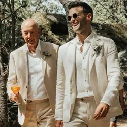 Summer Beach Casual Linen Costume Homme Wedding Slim Fit Men Suits Masculino Terno Tuxedo Groom Prom Blazer 2 Pcs Jacket+Pant